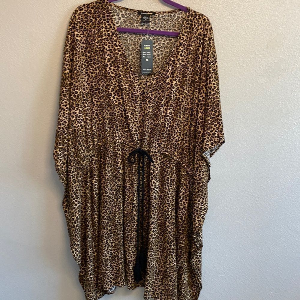 NWT- Robert Louis- cheetah print cinched waist swim coverup- Size XL